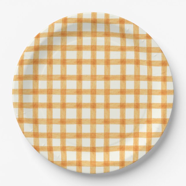012 Kupfer-Aquarell-Gingham-L-Papierplatten Pappteller (Vorderseite)