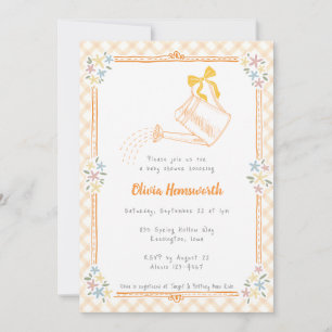 012 Kupfer Orange Gingham Gießkanne Babyparty Einladung