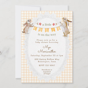 012 Kupfer Orange Süßes Häschen Gingham Babyparty Einladung