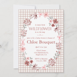 013 Chocolate Wildflower Bow Gingham Baby Shower Einladung