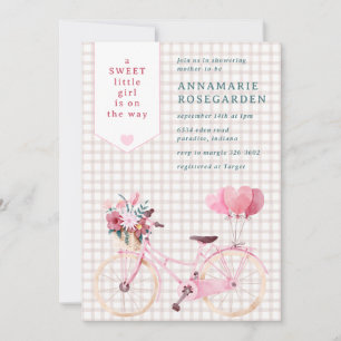 013 Schokolade Süß Floral Mädchen Fahrrad Baby Sho Einladung