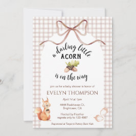 013 Schokoladen-Eichhörnchen-Eichel-Gingham-Baby-P Einladung