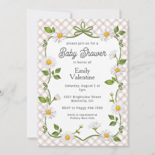 013 Schokoladenbraune Blumen-Daisy-Karo-Baby-Party Einladung