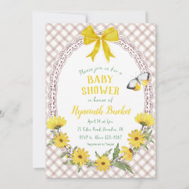 013 Schokoladenbraune Daisy-Schleife Gingham-Baby- Einladung