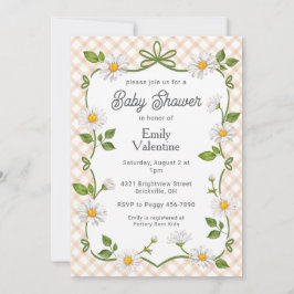 014 Latte Brown Floral Daisy Plaid Baby Shower Einladung