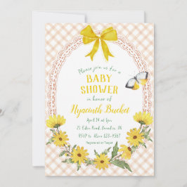 014 Latte Gelbe Gänseblümchen Schleife Gingham Bab Einladung