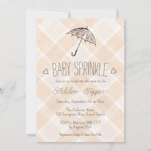 014 Latte Plaid Regenschirm Baby Sprinkle Shower Einladung