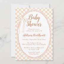 014 Latte Tan Erbstück Spitze Gingham Babyparty