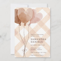 014 Latte Tan Heart Luftballon Gingham Babyparty