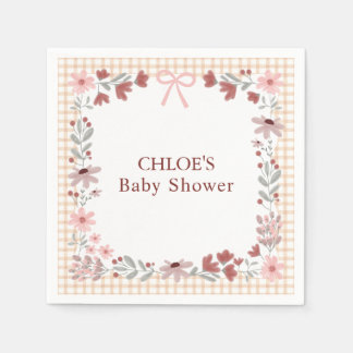 014 Latte Tan Wildflower-Bogen Gingham- Babyparty Serviette