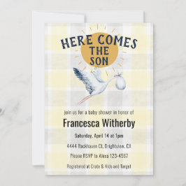 015 Lemon 020 Fog Sun Plaid Stork Baby Shower Einladung