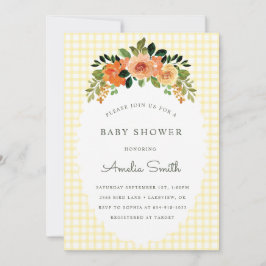 015 Lemon Floral Gingham Baby Shower Invitations Einladung