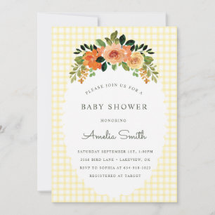 015 Zitronen-Blumen-Gingham-Baby-Shower-Einladunge Einladung
