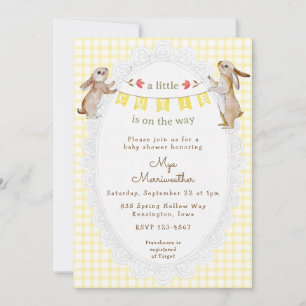 015 Zitronengelb Süßes Häschen Gingham Baby Shower Einladung