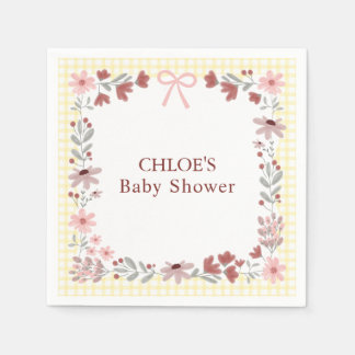 015 Zitronengelb Wildblumen-Schleife Gingham-Baby- Serviette