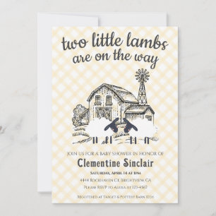 016 Marigold Little Lambs Farm Plaid Baby Shower Einladung