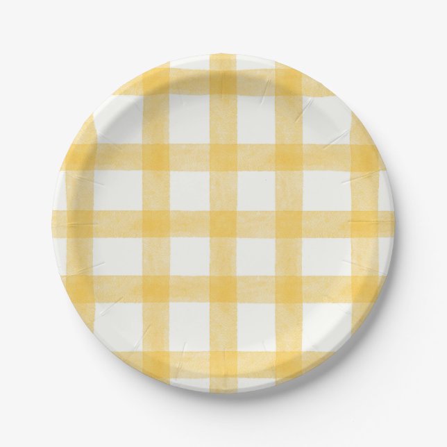 016 Marigold Watercolor Gingham Small Paper Plates Pappteller (Vorderseite)