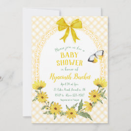 016 Ringelblume Gelbe Daisy Schleife Gingham Babyp Einladung