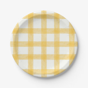 016 Ringelblumen-Wasserfarbe Gingham Kleine Papier Pappteller