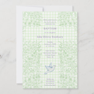 017 Moos-Taube Botanischer Kreuz-Gingham-Taufe Einladung