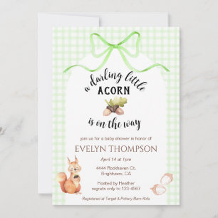 017 Moosgrün Eichhörnchen Eichel Gingham Babyparty Einladung