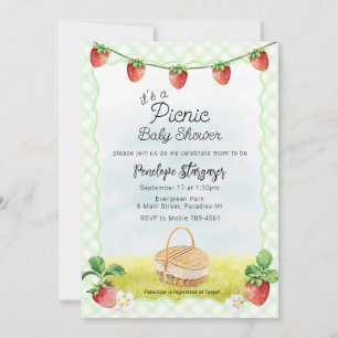 017 Moosgrün Erdbeeren Picknick Baby Shower Einladung