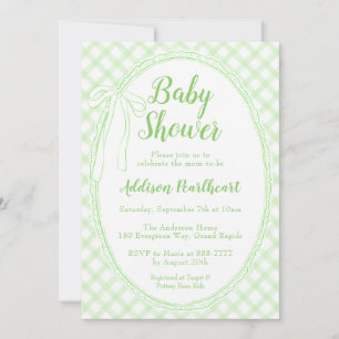 017 Mossgrün Erbstück-Spitze Gingham Baby Shower Einladung