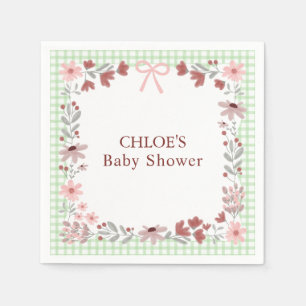 018 Gras Grüne Wildblumen-Schleife Gingham-Baby-Sh Serviette