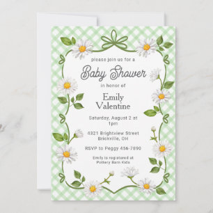 018 Grasgrüne Blumen-Daisy-Karo-Babybauchparty Einladung