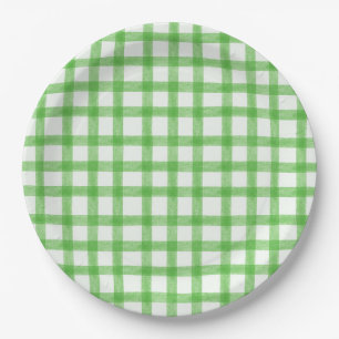 018 Grasgrünes Wasserfarben-Gingham-L-Papiertablet Pappteller