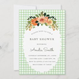 018 Grass Green Gingham Baby Shower Invitations Einladung