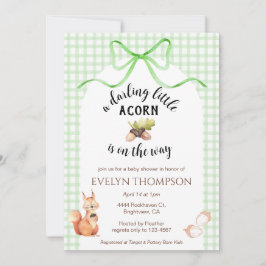 018 Grass Green Squirrel Acorn Gingham Baby Shower Einladung