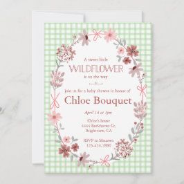 018 Grass Green Wildflower Bow Gingham Baby Shower Einladung