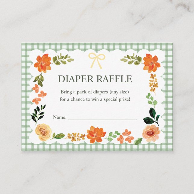 019 Forest Gingham Baby Shower Diaper Raffle Begleitkarte (Vorderseite)