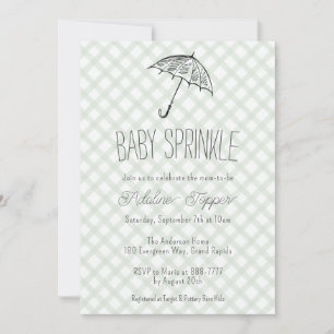 019 Waldgrüne Regenschirm-Gingham-Baby-Sprinkle-Ei Einladung
