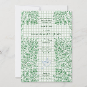 019 Waldtaube Botanisches Kreuz Gingham Taufe Einladung