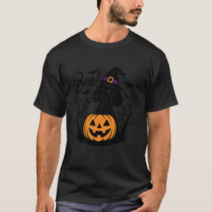 01 Boo Halloween schwarzer Pudel Hexenhut Gruselig T-Shirt