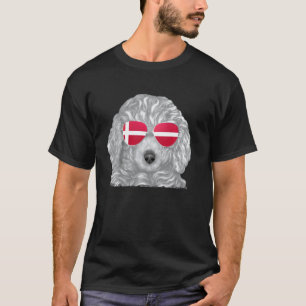 01 Brauner Pudel Hund Dänemark-Flagge Sonnenbrille T-Shirt