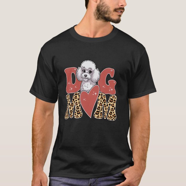 01 Hundemama Retro Leopard Pudel Lustiger Mutterta T-Shirt (Vorderseite)