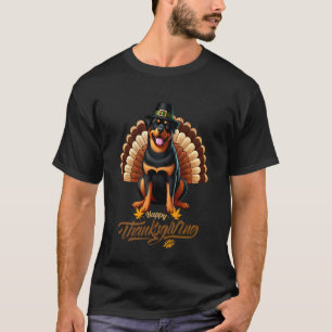 01 Lustiger Pudel mit Truthahnfedern Thanksgiving T-Shirt