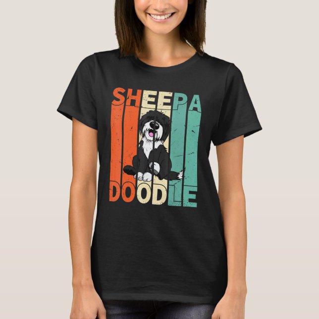 01 Lustiger Sheepadoodle Schwarzer Pudel Retro Doo T-Shirt (Vorderseite)