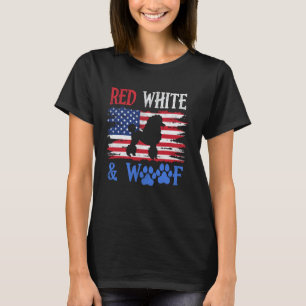 01 Pudel Amerikanische Flagge USA Rot Weiß & Woof  T-Shirt