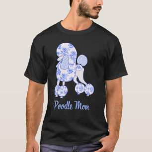 01 Pudel-Mama Blaues Blumen-Toile-Trend-Pudel T-Shirt