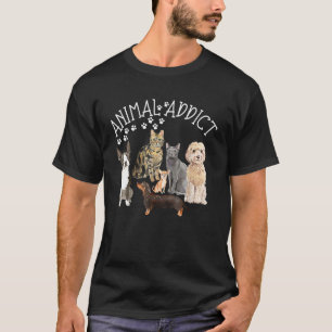01 Tier süchtig Hunde Katzen Pfoten Abdrücke Pudel T-Shirt