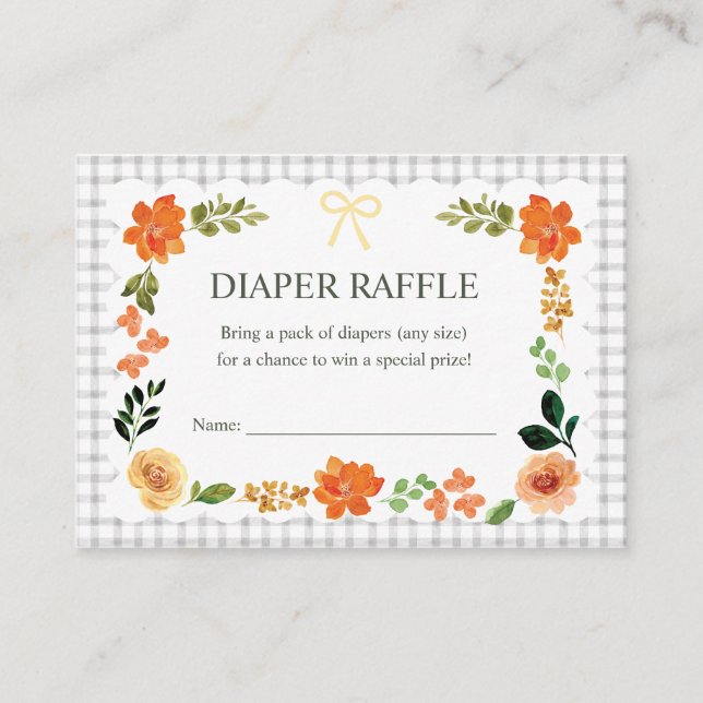 020 Fog Floral Gingham Baby Shower Diaper Raffle Begleitkarte (Vorderseite)