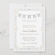 020 Fog Grau Gingham Blumen Zwillings-Baby-Party