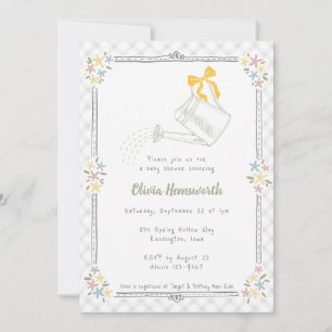 020 Fog Grau Gingham Gießkanne Babyparty Einladung