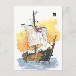 (025) Kogge Wissemara Medieval Sailboat Postkarte