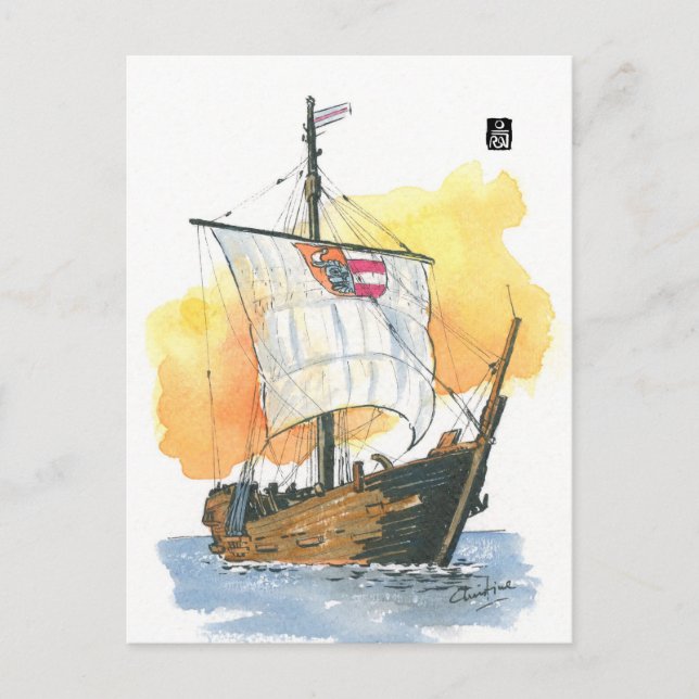 (025) Kogge Wissemara Medieval Sailboat Postkarte (Vorderseite)