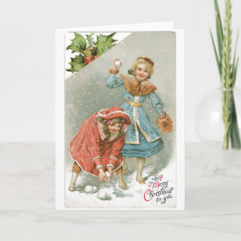 025 Weihnachtskarte Blonde Girls Snowballs Feiertagskarte